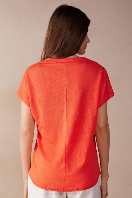 Intimissimi ženske 219j-plamen škrlat oblačila 2R8X1306 lanena majica s kratkimi rokavi in ​​v izrezom