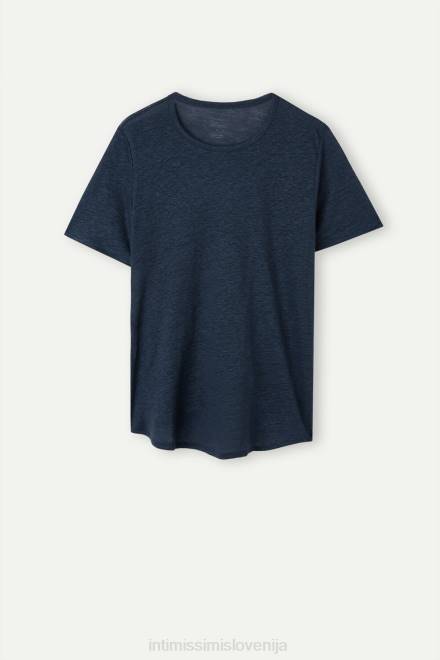 Intimissimi ženske 243j-mornarsko modra oblačila 2R8X1301 lanena srajca s kratkimi rokavi