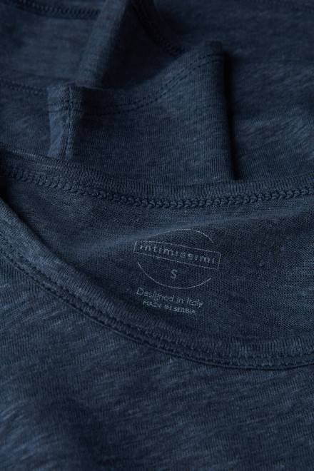 Intimissimi ženske 243j-mornarsko modra oblačila 2R8X1301 lanena srajca s kratkimi rokavi