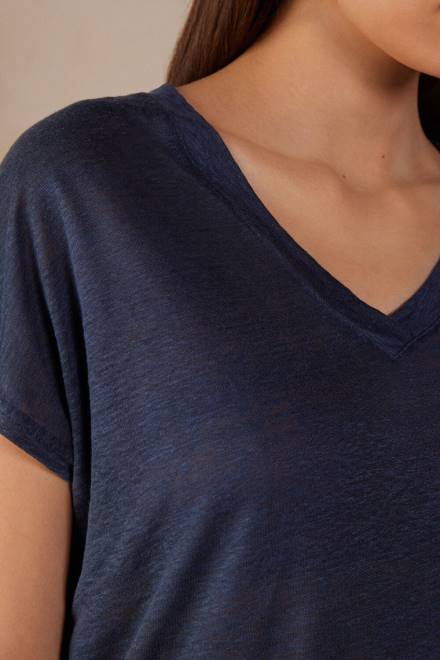 Intimissimi ženske 243j-mornarsko modra oblačila 2R8X1302 lanena majica s kratkimi rokavi in ​​v izrezom