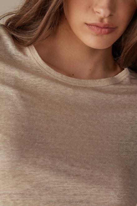 Intimissimi ženske 913i-bež vrv oblačila 2R8X1296 lanena srajca s kratkimi rokavi