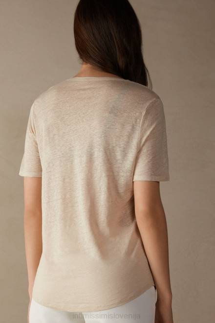 Intimissimi ženske 913i-bež vrv oblačila 2R8X1296 lanena srajca s kratkimi rokavi