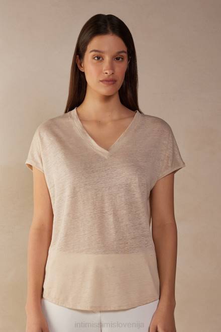 Intimissimi ženske 913i-bež vrv oblačila 2R8X1297 lanena majica s kratkimi rokavi in ​​v izrezom