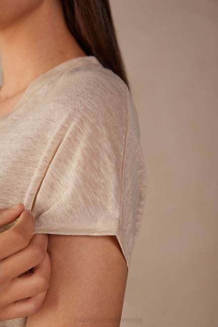 Intimissimi ženske 913i-bež vrv oblačila 2R8X1297 lanena majica s kratkimi rokavi in ​​v izrezom