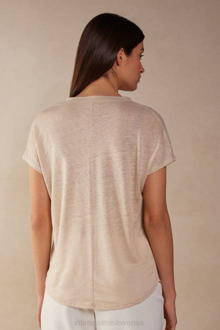 Intimissimi ženske 913i-bež vrv oblačila 2R8X1297 lanena majica s kratkimi rokavi in ​​v izrezom