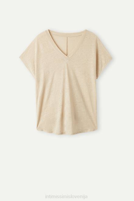 Intimissimi ženske 913i-bež vrv oblačila 2R8X1297 lanena majica s kratkimi rokavi in ​​v izrezom