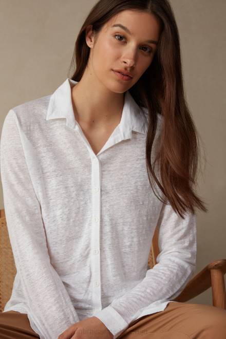 Intimissimi ženske 001-bela oblačila 2R8X1312 lanena srajca z dolgimi rokavi