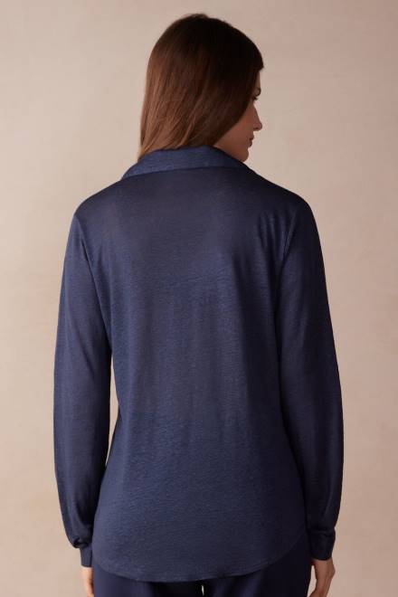 Intimissimi ženske 243j-mornarsko modra oblačila 2R8X1299 lanena srajca z dolgimi rokavi