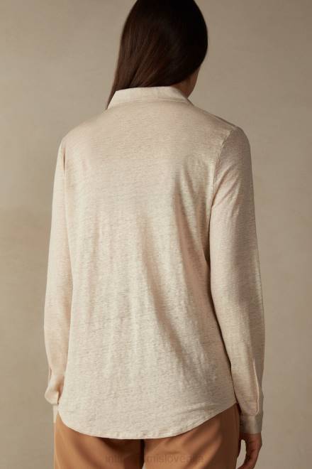 Intimissimi ženske 913i-bež vrv oblačila 2R8X1294 lanena srajca z dolgimi rokavi